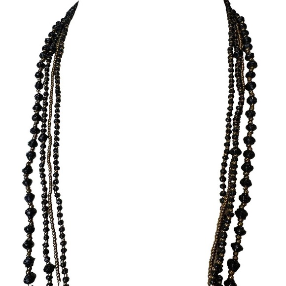 Long Black and Gold Beaded Necklace - Picture 5 of 5